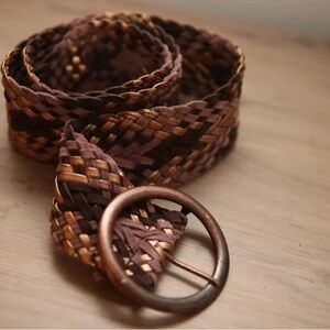 Braided Brown Leather-Style Men's Belt - Classic Woven Design